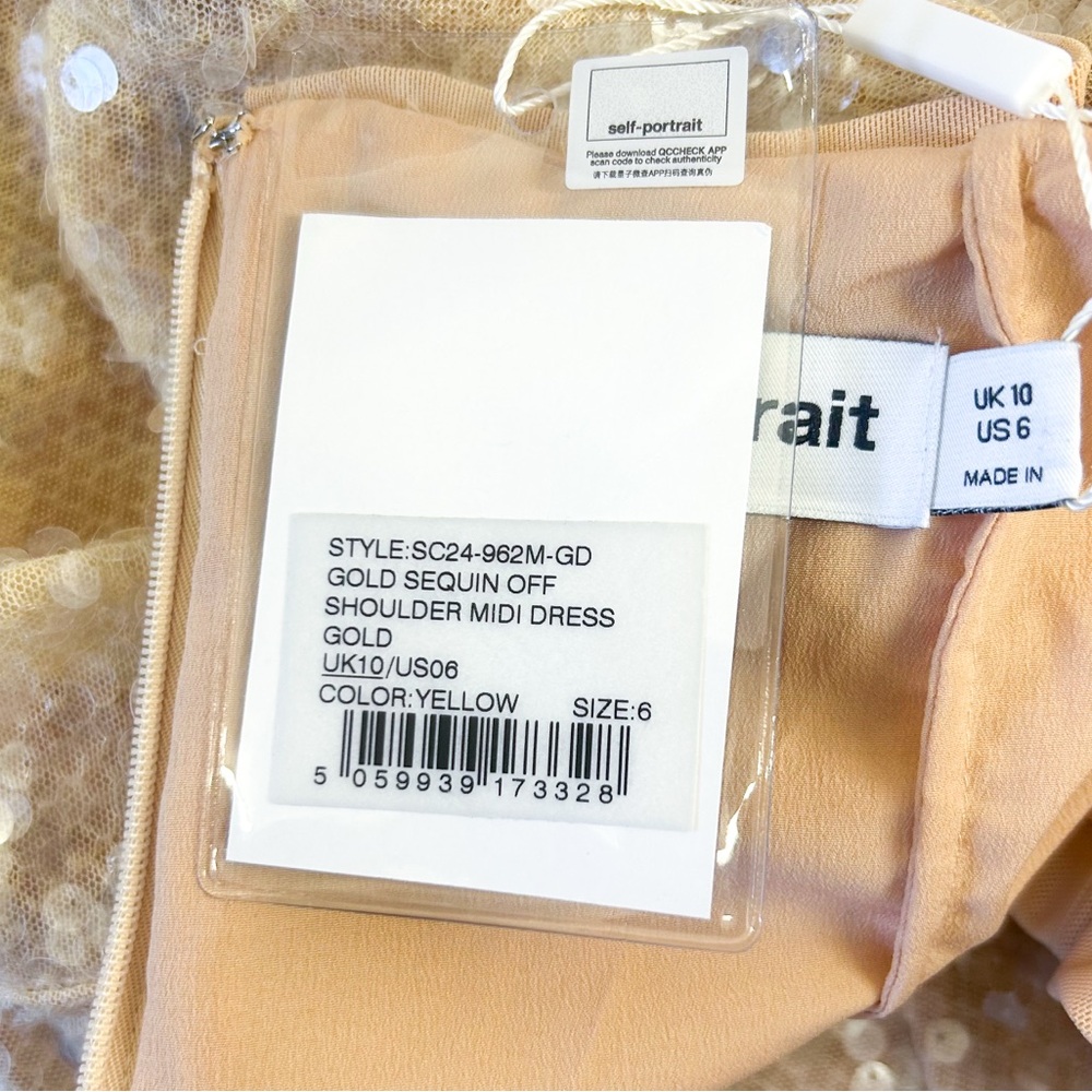 Self-Portrait Gold Sequin Off Shoulder Midi Dress Size 6 NWT Formal Party - Picture 9 of 11